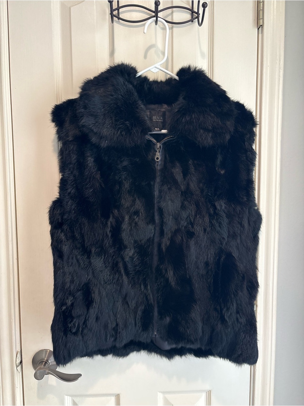 Saks Fifth Avenue Black 100% rabbit fur Zip-Front Vest